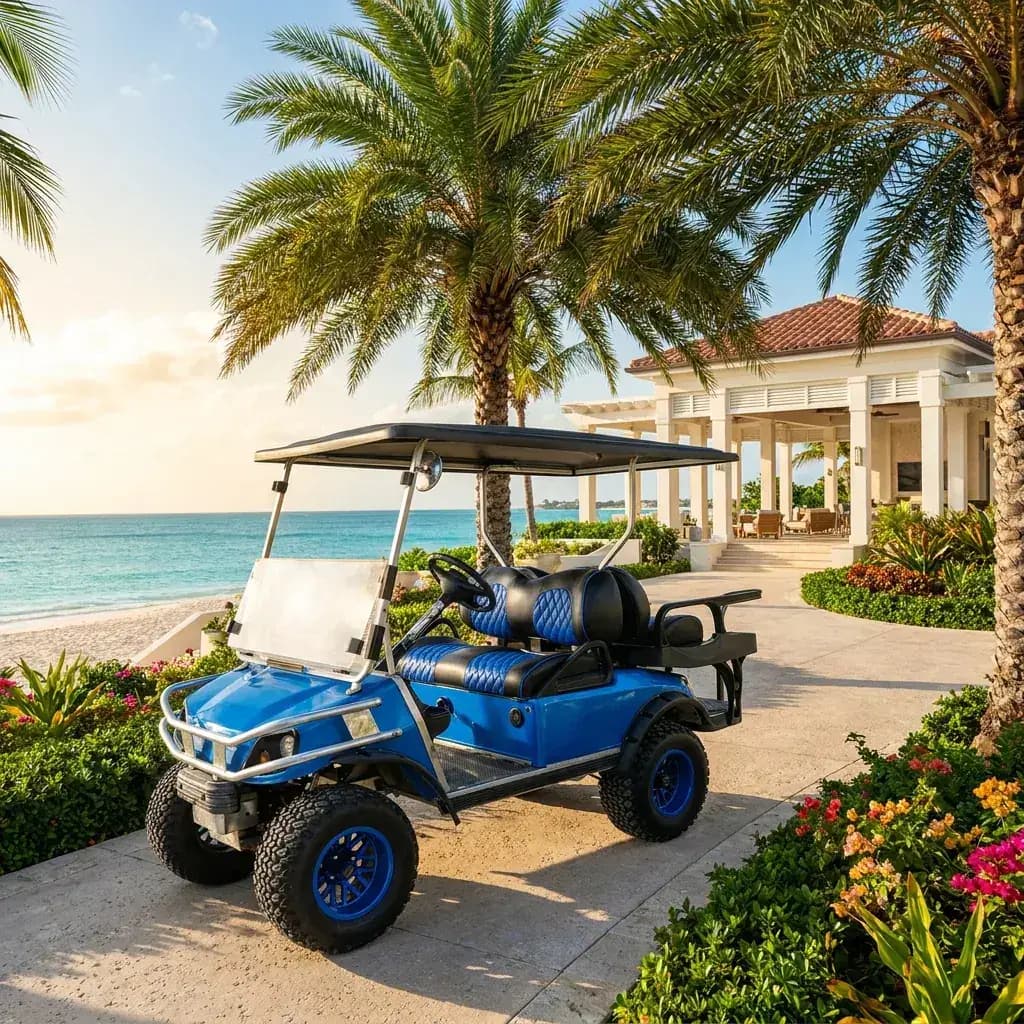 Golf cart cruising the streets of Ambergris Caye
