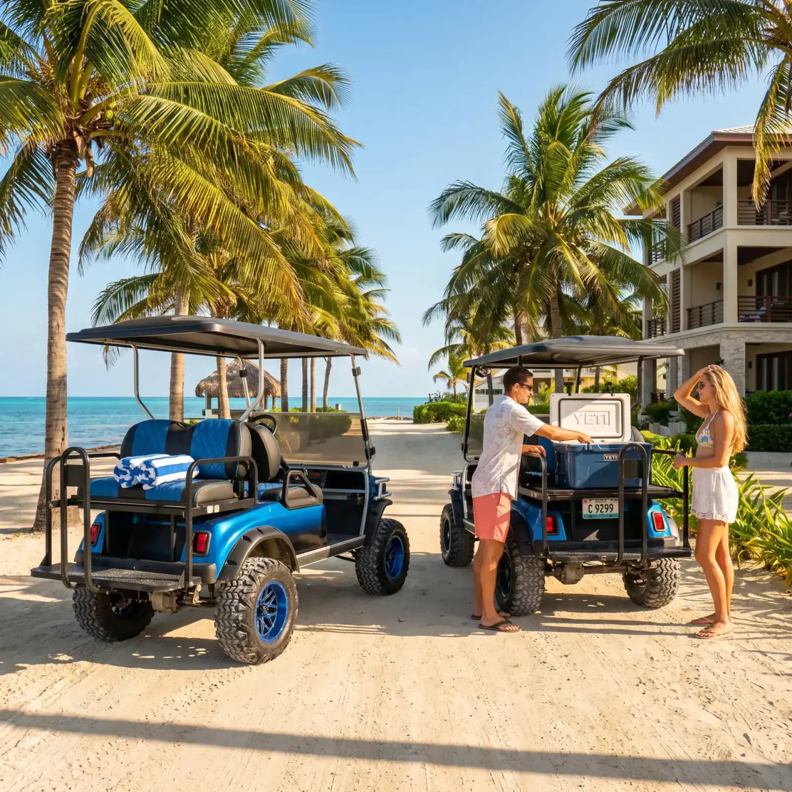 Island cruiser golf cart on the roads of Ambergris Caye