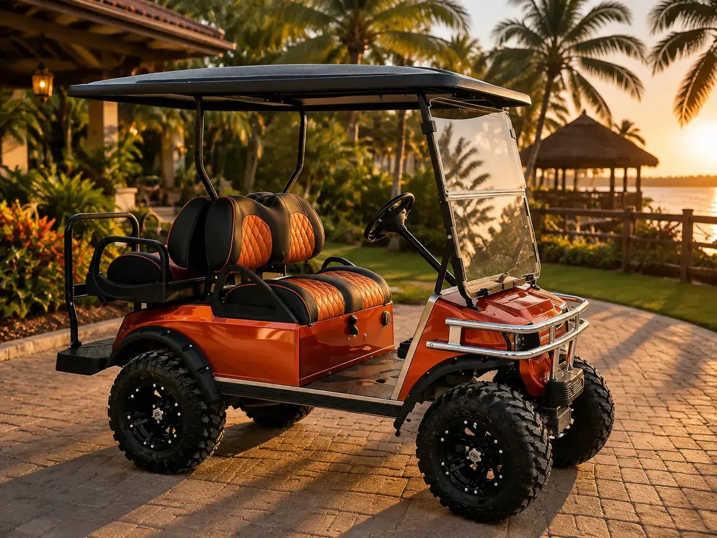 Four-seater golf cart from the A&H fleet parked in San Pedro