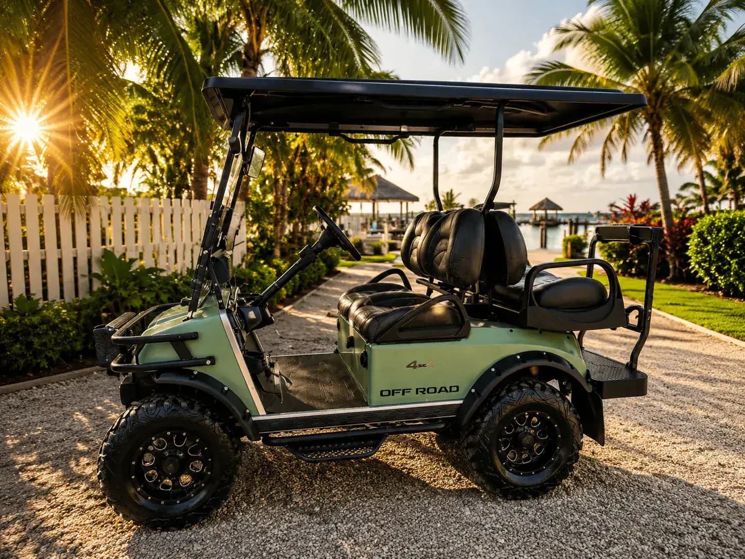 Four-seater golf cart built for the sand roads of San Pedro